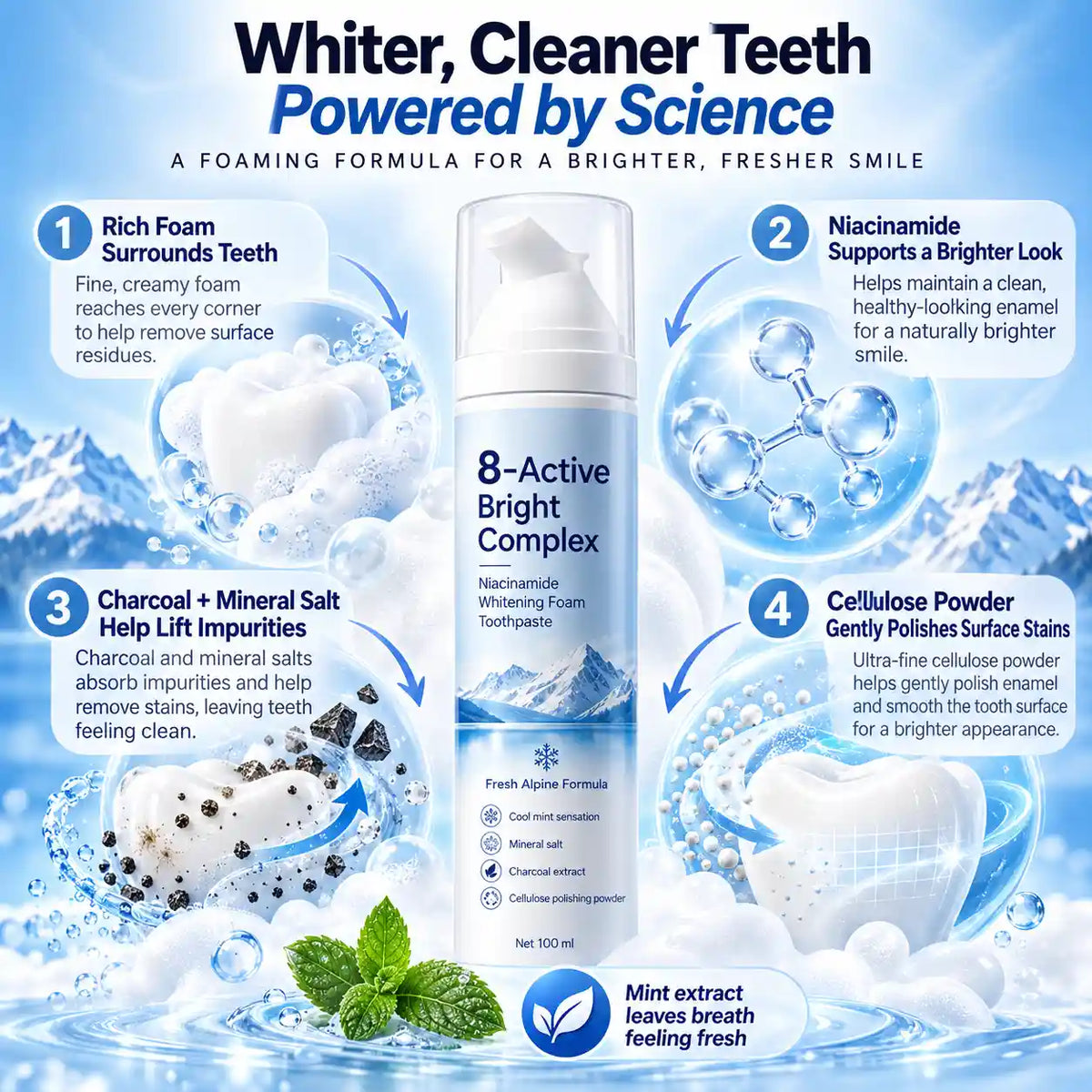 [Professional Grade] Niacinamide Foaming Toothpaste 8X