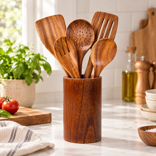 Natural Acacia Wood Utensil Holder