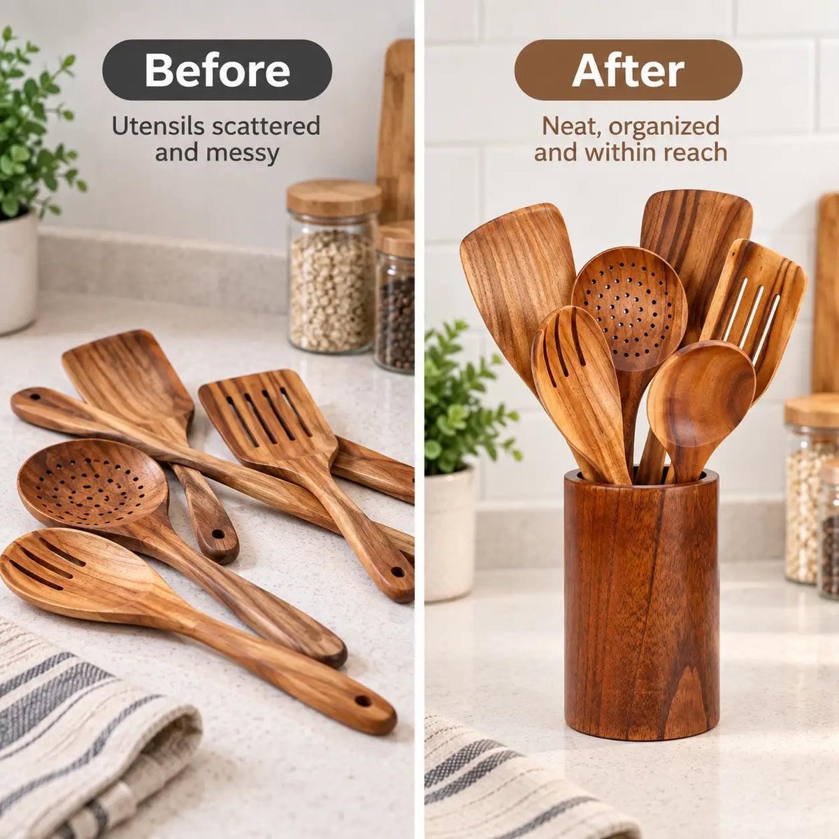 Natural Acacia Wood Utensil Holder