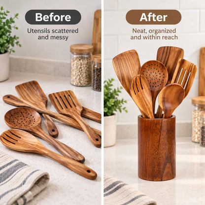 Natural Acacia Wood Utensil Holder